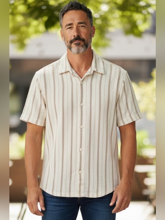 Zara Tops - Zara Striped Short Sleeve Button-Up Shirt